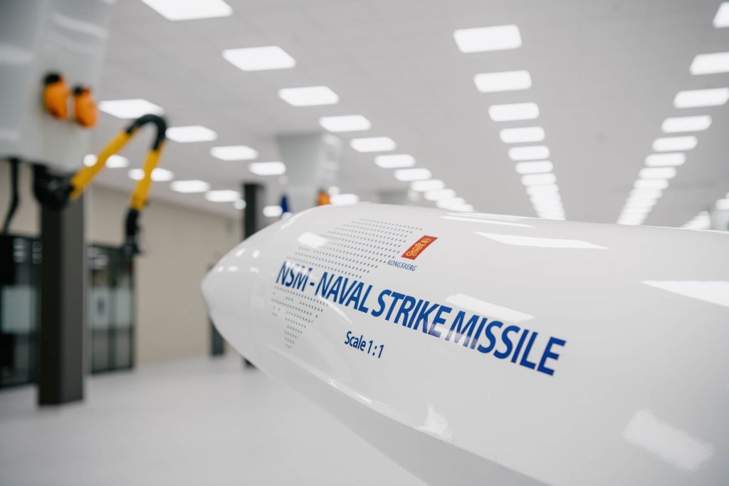 Modell av NSM - Naval Strike Missile, produsert av Kongsberg Defence & Aerospace. Foto: Kongsberg  