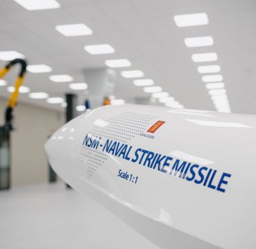 Modell av NSM - Naval Strike Missile, produsert av Kongsberg Defence & Aerospace. Foto: Kongsberg  